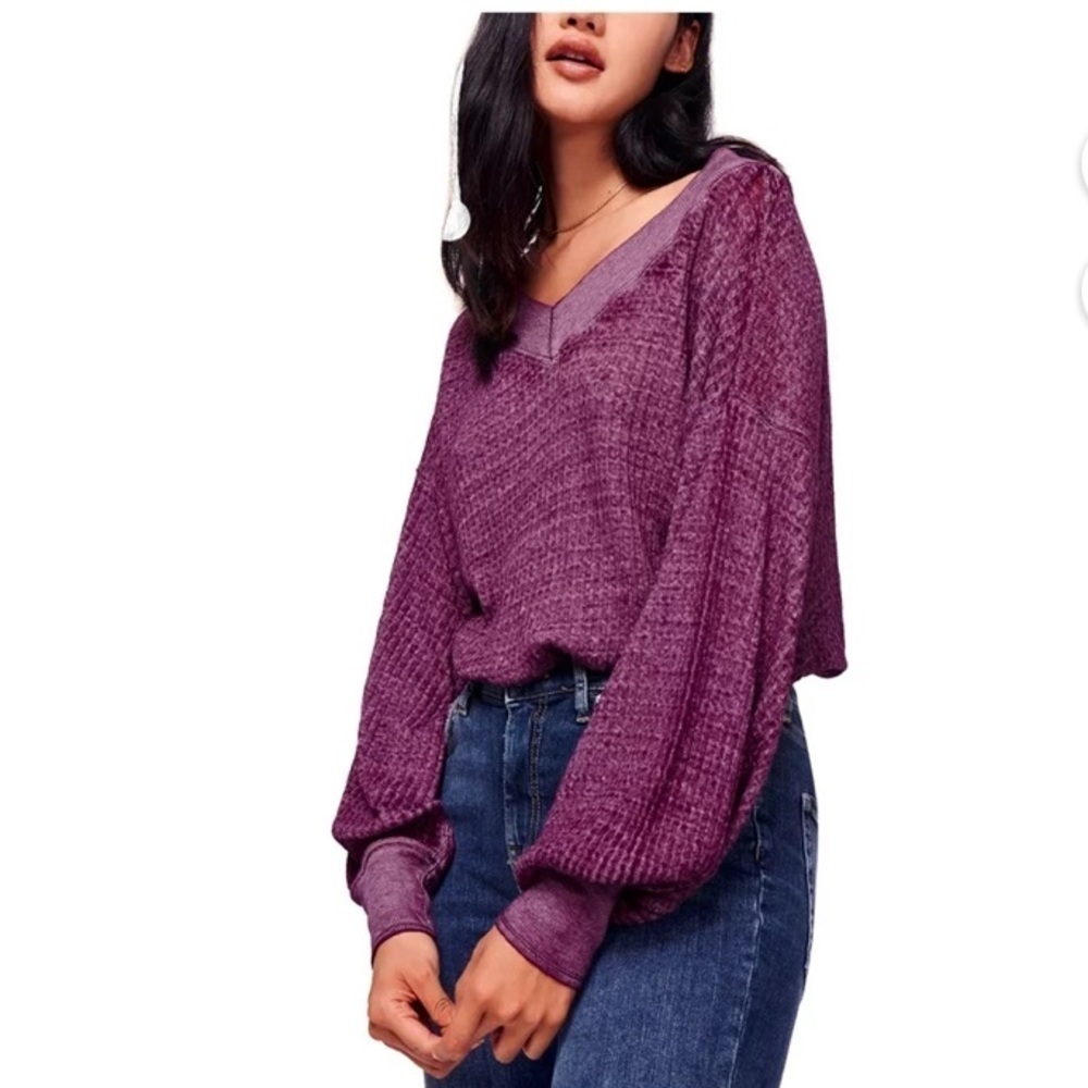 Free people south side thermal top large purple boho casual